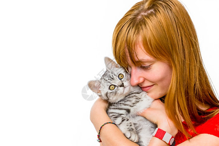 抱猫的人女孩红发女郎高清图片