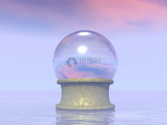 解决方案力量蓝色的日落前给算命员的魔晶球3D使算命员的魔晶球产生图片