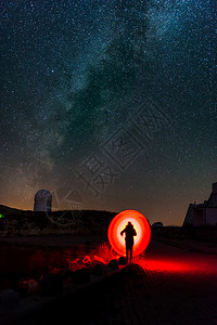 技术夜里在山上闪亮的银色中天文台淋浴图片