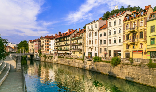 欧洲吸引力美丽的浪漫卢布尔雅那首都斯洛文尼亚市运河图片