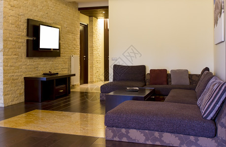壁龛家庭美丽的现代客厅风格墙上有电视机图片