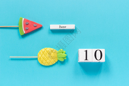 日历6月10日和夏季水果糖菠萝西瓜棒棒糖图片