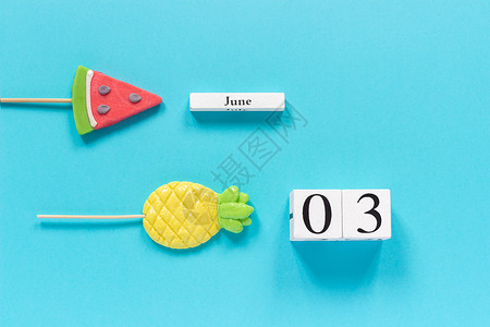 日历6月3日和夏季水果糖菠萝西瓜棒棒糖图片