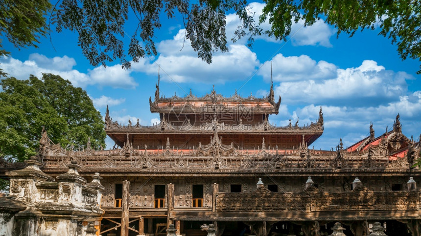 什文南道皇家ShwenandawKyaung修道院或金宫美丽的古建筑茶叶修道院著名目的地缅甸曼德勒旅游图片