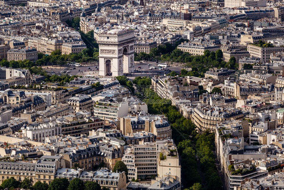 冠军城市景观从法国巴黎埃菲尔铁塔鸟瞰凯旋门旅游图片