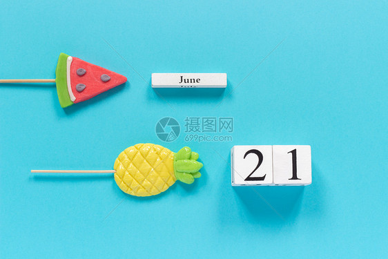 日历6月21日和夏季水果糖菠萝西瓜棒棒糖图片