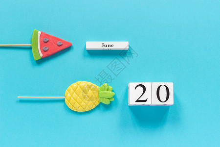 日历6月20日和夏季水果糖菠萝西瓜棒棒糖图片