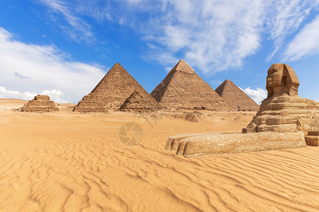 开罗伟大的吉萨沙漠金字塔和斯芬克的美丽景象埃及吉扎沙漠金字塔和斯芬克的美景世界图片