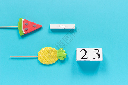 日历6月23日和夏季水果糖菠萝西瓜棒棒糖图片