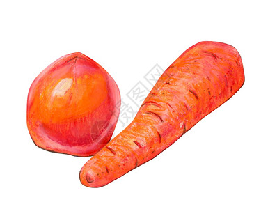 一种生物用番茄和胡萝卜油糊面食品做插图用于包装设计标签和广告以白色背景孤立的夏季和秋蔬菜以番茄和胡萝卜作为食品插图市场图片