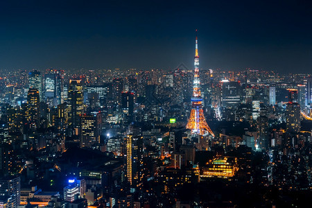 日本东京夜市风景暮黑暗的天际线图片