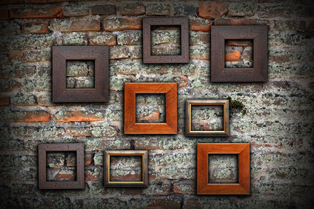 装满木框的老墙壁供您传递信息或设计艺术背景内部的金子木头图片