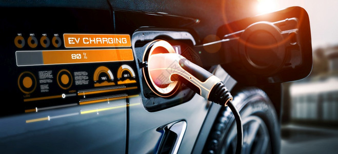 电动汽车充站采用可持续资源生产的绿色能源图片