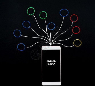社交媒体和流概念带橡皮的智能手机写黑背景社交媒体图标象以黑色背景制作社交媒体图标应用程序界面分享图片
