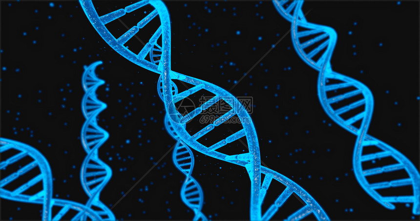 蓝色DNA结构和人类DNA系统3D图解下的蓝DNA结构和细胞实验室蓝色的进化图片