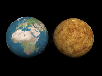 地球和金星行除以比较黑色背景的大小之外美国航天局提供的这一图像要素发现经过科学图片