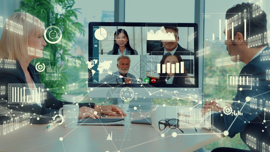 工人战略金融的企业员工视频电话会议中商务人士的创意视觉营销数据分析和投资决策制定的数字技术概念企业员工视频电话会议中商务人士的创图片