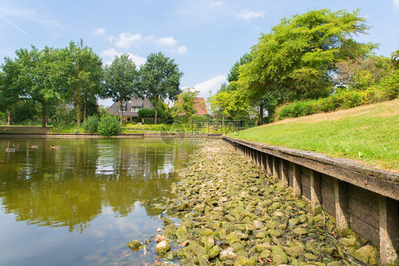 低水位住宅区的池塘荷兰脱水海岸线图片
