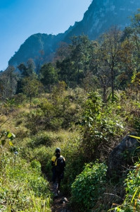 旅行者在泰国清迈DoiLuangChangDongDao山景观上行走自由肮脏的人们图片