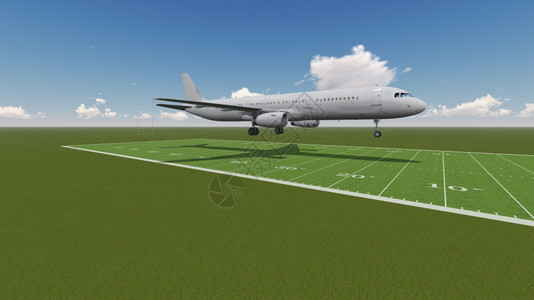 旅游户外冰白色客机在3D软件制成的磨布场降落白色客机图片