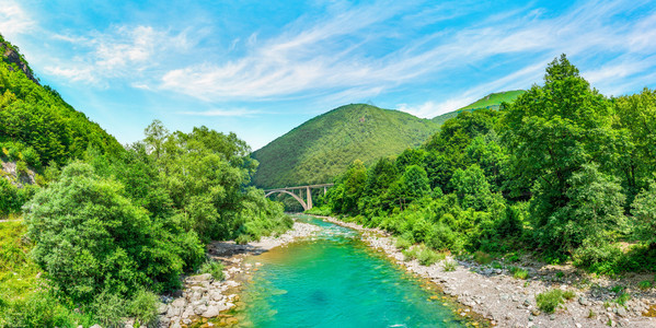 建造桥水黑山区的Tara河在阳光明媚的暑夏日山脉中的Tara河图片