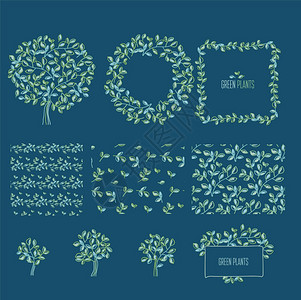 为了绿叶设计要素置了无缝的图案框架元素手画松散风格的花园树叶用于页眉贺卡头衔婚礼邀请矢量插图形象的生态图片