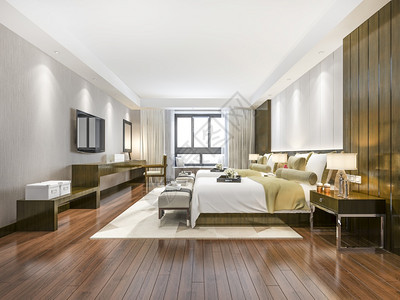 家3d在度假旅馆和有双床的度假胜地提供豪华热带卧室套房翻新优质的图片