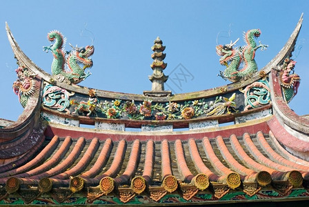 红色的优质寺庙装饰东亚龙图片