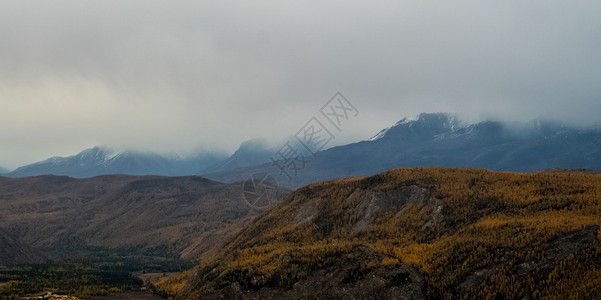 早晨秋天的阿尔泰山和丘陵全景照片秋天的阿尔泰山和丘陵全景照片晴天森林图片