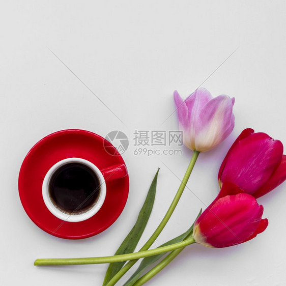 杯咖啡附近的新鲜花和高品质的美丽光照茶咖啡附近的鲜花高质量美容照片概念好样的漂亮相片桌子明的饮料图片