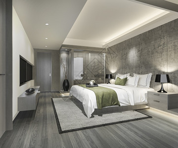 阁楼沙发3d将豪华套房旅馆卧室建在玻璃洗手间附近有盲人枕头图片