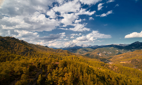 山上天空树的美丽风景山中有树木和云彩阳光日落图片