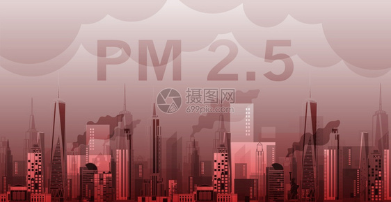 关心呼吸卡通片PM25城市背景建筑中的PM25配有现代图画供网络杂志或海报矢量设计使用图片