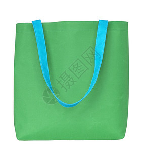 绿色购物布袋在白色背景和剪切路径上被孤立时尚纬线白色的图片