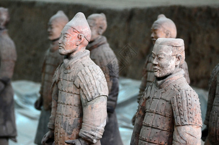 战地火焰士兵著名的特拉科塔战地武士在西安生动皇帝陶器背景