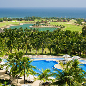 树昂贵的活动在越南旅行目的地MeiNe海域附近的热带豪华酒店游泳池和高尔夫球场的惊人最佳景象图片