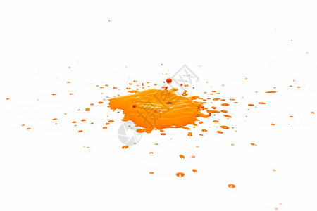 水平的橙色滴喷洒在白背景上半空中单身的图片