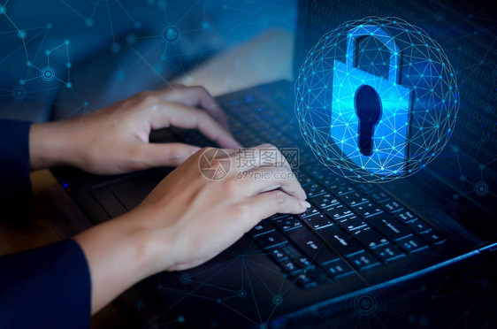蓝色的泰国商业键锁安全系统抽象技术世界数字链接网络安全在深蓝色高科技背景上输入密码以登录锁定的手指键盘中按进入盘图片