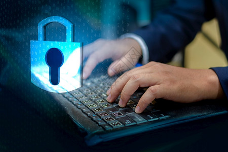 数字的挂锁键安全系统抽象技术世界数字链接网络安全在深蓝色高科技背景上输入密码以登录锁定的手指键盘中按进入盘抽象的图片