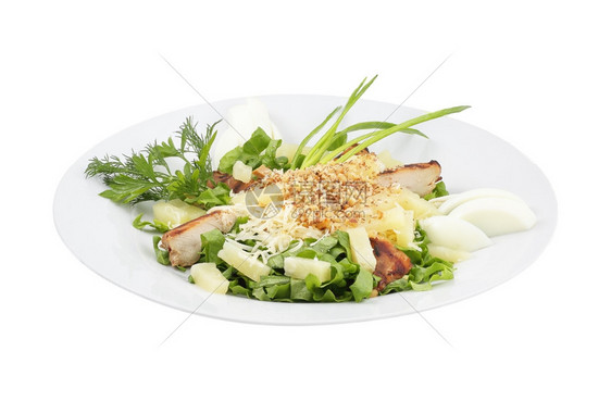 带有烤鸡和蔬菜的沙拉背景孤立带有烤鸡和蔬菜的沙拉新鲜莴苣胡椒图片