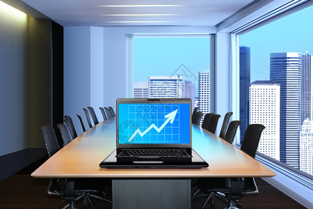 老板会议室以笔记本电脑屏幕推动进度图作为前重点空的增加图片