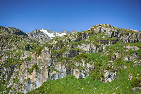 稀树草原山上有着美丽的新青绿山草地和顶峰的山丘公园风景美观清丽的色范围冰图片