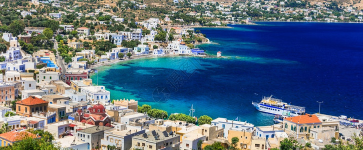 屋欧洲目的地希腊AgiaMarina海湾和村庄的杰出莱罗斯岛照片图片