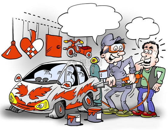 莫特红色的卡通插画一个有创意的汽车画家喜欢红色颜幽默图片