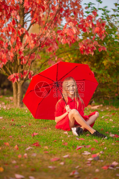 丰富多彩的学步儿童快乐可爱孩子在秋天带着红伞快乐的孩子们女在红伞下欢笑学龄前儿童图片