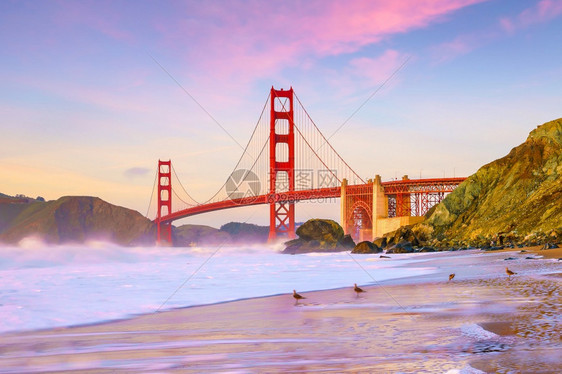 金门大桥加利福尼亚州旧金山门大桥日落塔暂停太平洋图片