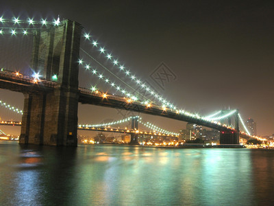 布鲁克林桥和曼哈顿晚上纽约市风景公园自由图片