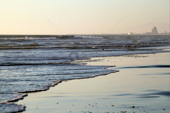 波浪旅行文图拉Ormond海滩日落天空和蓝水很美图片