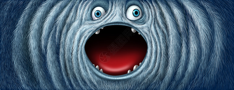 古怪Yeti雪脸像一只愤怒的大脚马或的雪人冬动物张开嘴笑得象一个有趣的人物复制空间作为3D插图元素的问候兽喉图片