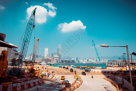 街道香港建筑工程中的起重机工业城市景色香港摘要未来景观图案香港康抽象的图片